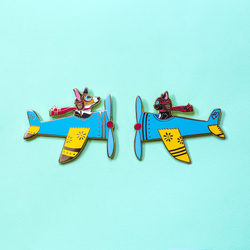 Airplane Pilot Cat and Dog Set in Blue