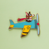 Airplane Pilot Corgi in Blue Plane Enamel Lapel Pin