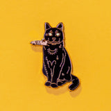 Black Cat with Knife Enamel Pin