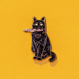 Black Cat with Knife Enamel Pin
