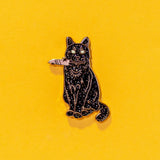 Black Cat with Knife Enamel Pin
