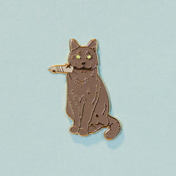 Grey Cat with Knife