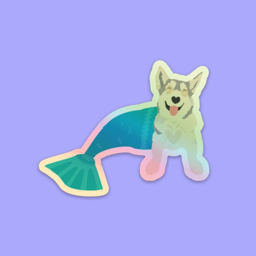 Mermaid Husky Holographic Die-Cut Vinyl Sticker