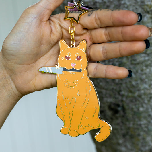 Orange Cat with Knife Charm / Key chain