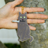 Grey Cat with Knife Charm / Keychain