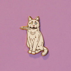White Cat with Knife