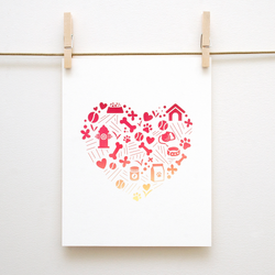 Puppy Love Heart Pattern Handmade 8x10 Print