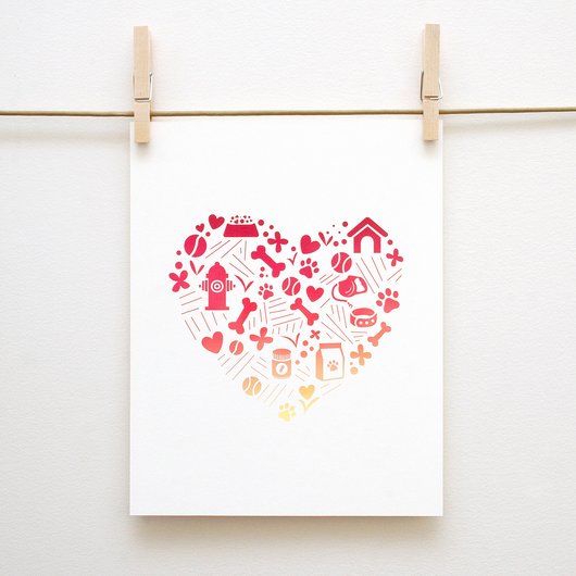 Puppy Love Heart Pattern Handmade 8x10 Print