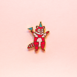 Pink Party Raccoon Enamel Lapel Pin Cute Animal Gift Accessories Flair