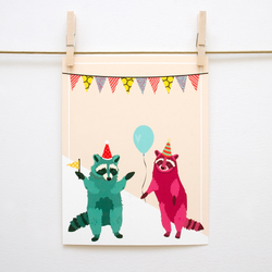 Party Raccoons Handmade 8x10 Print
