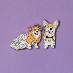 Corgi Couple Wedding Set Enamel Pins